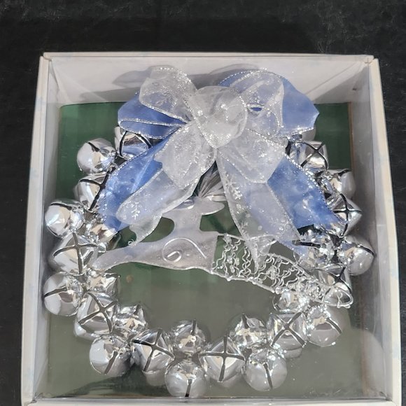 Huntington 9" Silver Jingle Bell With Silver Reindeer and Silver and Blue Bow Li - Picture 9 of 10